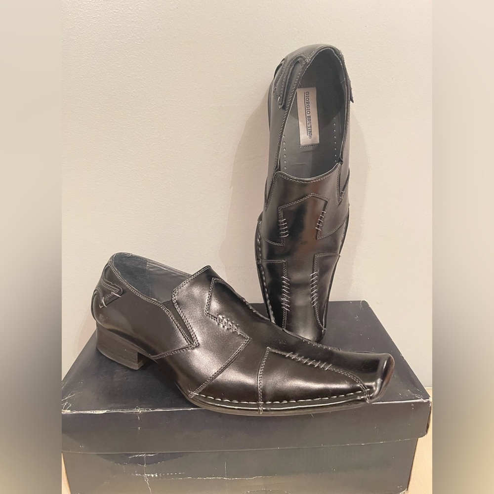 Giorgio Brutini Sleek Black Leather Loafers Worn Once Size 12